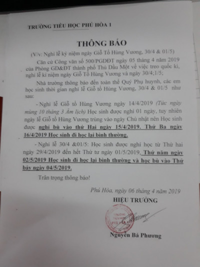 Nghĩ lễ Giỗ Tổ Hùng Vương và lễ 30/4-1/5