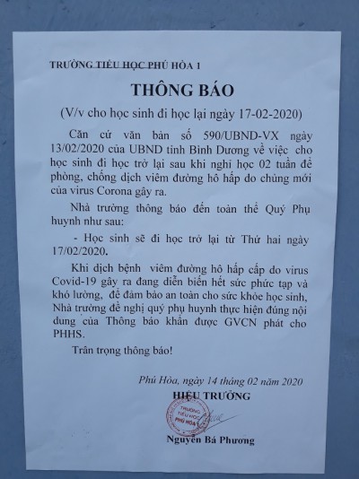 Thông báo đi học lại